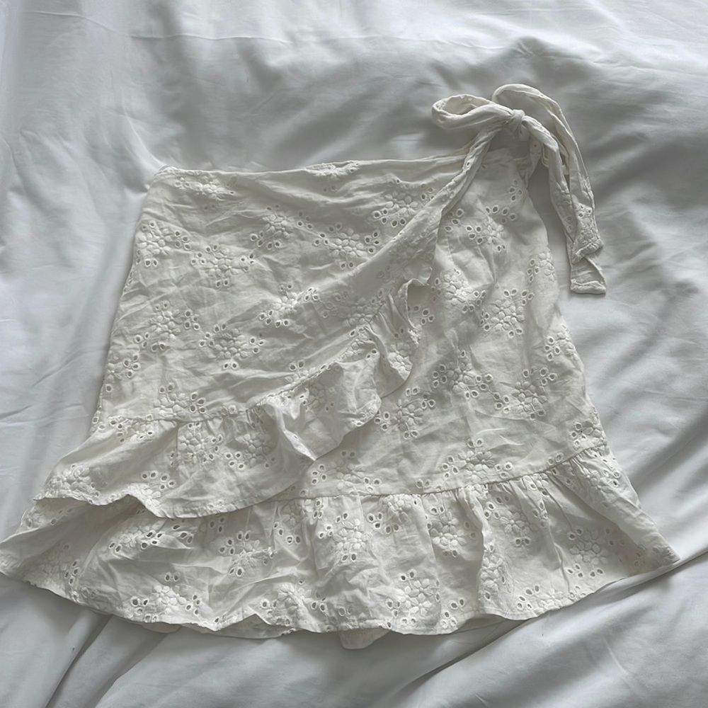 Eyelet Wrap-Front Skirt